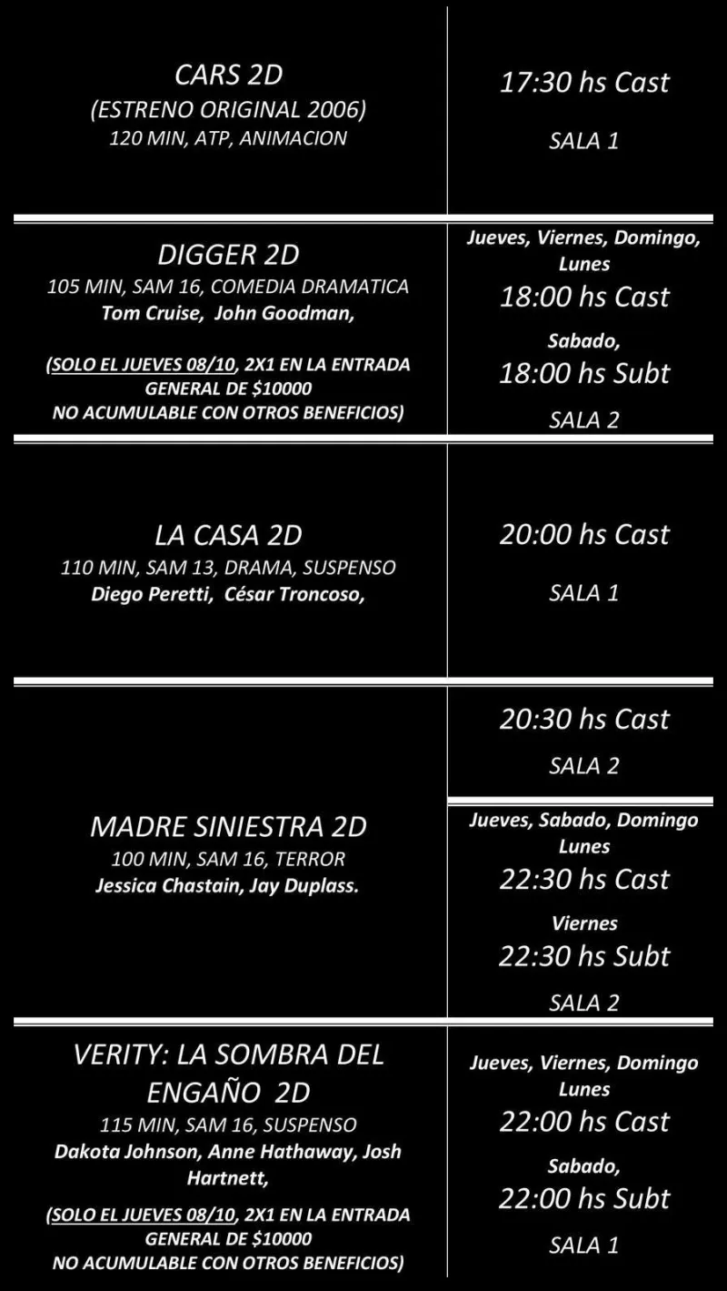 Cartelera de Cine Oasis Pinamar cartelera de cine osais en pinamar octubre