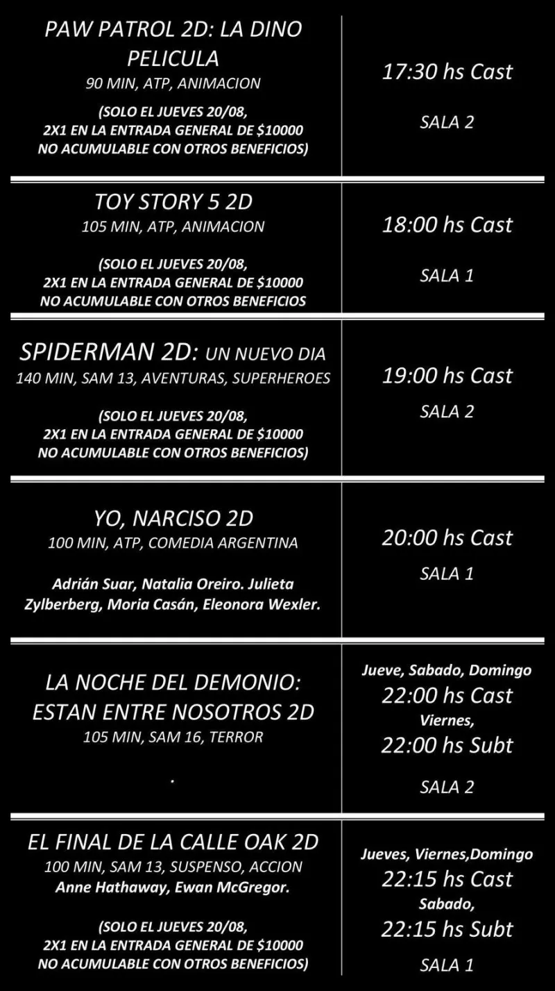 Cartelera de Cine Oasis Pinamar cartelera de cine oasis en pinamar