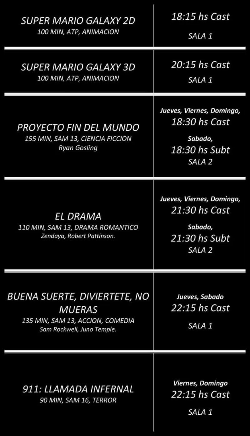 cartelera de cine oasis pinamar 09 de abril