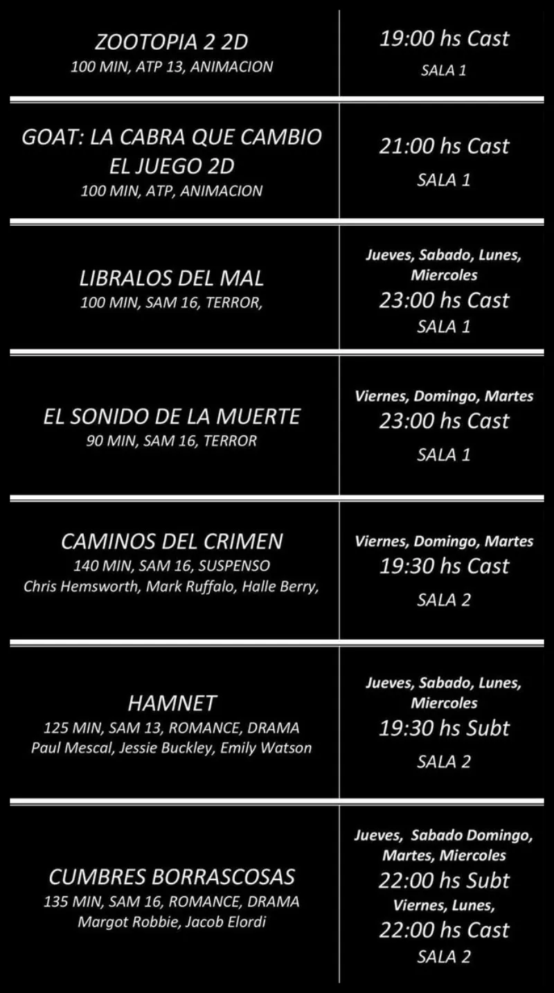 Cartelera de Cine Oasis Pinamar caretelera de cine oasis pinamar 2026