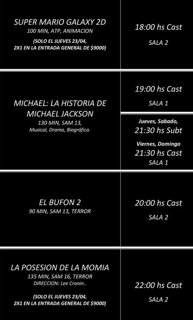cartelera del cine oasis en pinamar en abril 26
