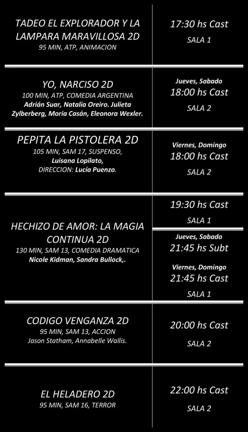 Cartelera de Cine Oasis Pinamar fiesta del cine cartelera en cine oasis pinamar